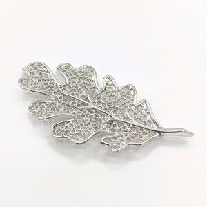 Vintage Sarah Coventry Silver Leaf Brooch 4” Filigree Estate Spring Costume